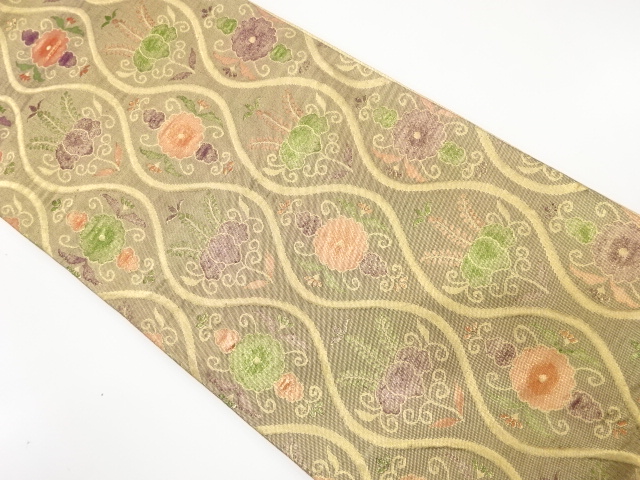 立涌に桐・菊模様織り出し袋帯